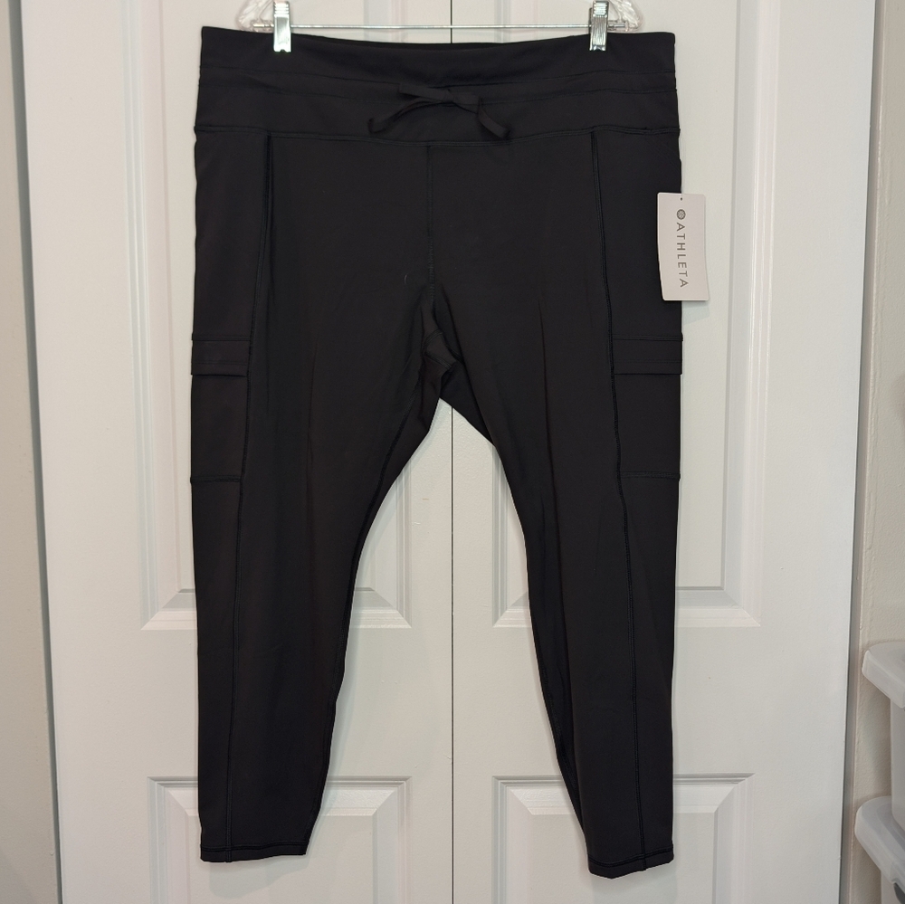 NWT Athleta Rainier Cargo Tight Leggings 2X Black Training‎